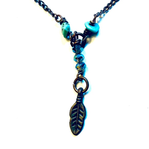 Dainty Aqua Chain Feather Bracelet - Picture 1 of 5
